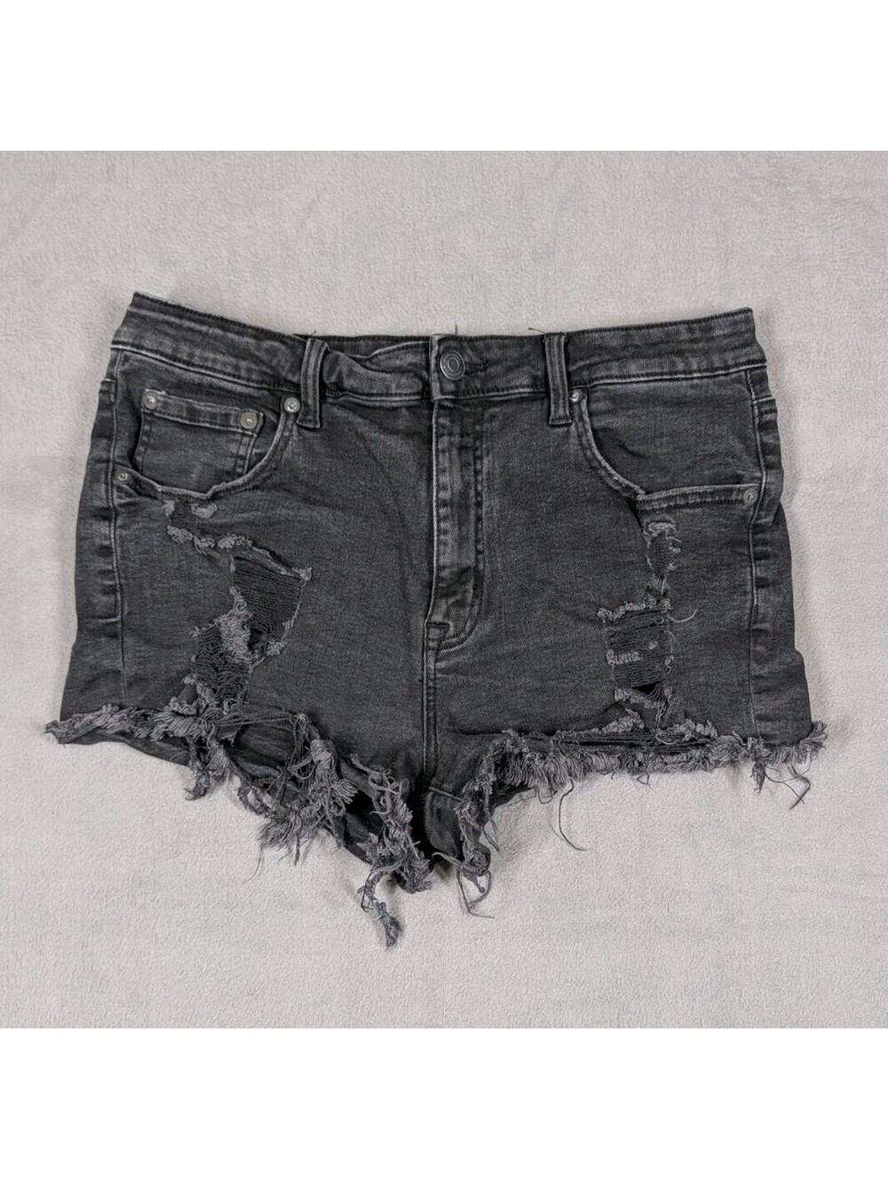 Aeropostale Womens 16 Black High Rise Shorty Denim Shorts Distressed Frayed Y2K
